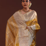 Gold Kanjivaram Tissue Saree With Horizontal Stripes