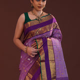 Amethyst Purple Kanjivaram Silk Saree With Checks Pattern