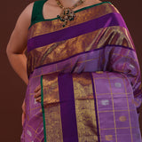 Amethyst Purple Kanjivaram Silk Saree With Checks Pattern