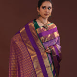 Amethyst Purple Kanjivaram Silk Saree With Checks Pattern