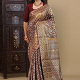 Rich Brown Kanjivaram Silk Saree With Zari Weave.