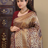 Rich Brown Kanjivaram Silk Saree With Zari Weave.