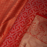 Vivid Auburn Red Kanjivaram Silk Saree With Checks Pattern