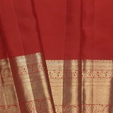 Vivid Auburn Red Kanjivaram Silk Saree With Checks Pattern