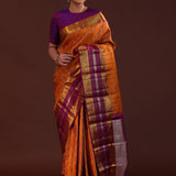 Orange Copper Kanjivaram Silk Saree With Contrast Border