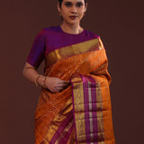 Orange Copper Kanjivaram Silk Saree With Contrast Border