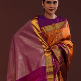 Orange Copper Kanjivaram Silk Saree With Contrast Border