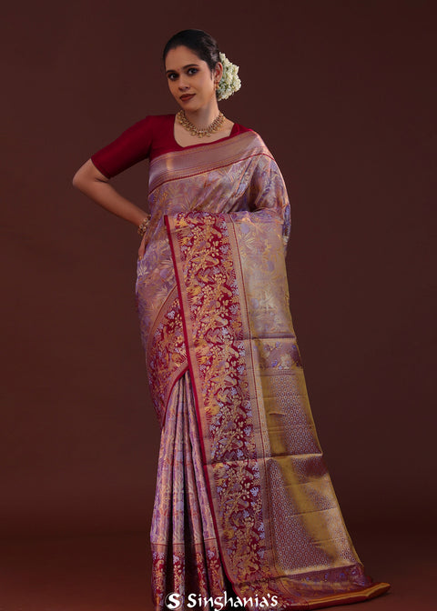 <img> Lilac Kanjivaram Tissue Saree With Designer Meenakari Border