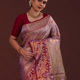 Lilac Kanjivaram Tissue Saree With Designer Meenakari Border