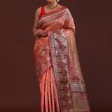 Orange Kanjivaram Tissue Saree With Designer Border