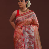 Orange Kanjivaram Tissue Saree With Designer Border