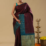 Dark Maroon Kanjivaram Silk Saree With Contrast Border