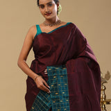Dark Maroon Kanjivaram Silk Saree With Contrast Border