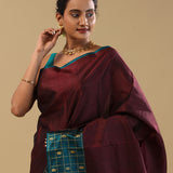 Dark Maroon Kanjivaram Silk Saree With Contrast Border