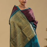 Dark Maroon Kanjivaram Silk Saree With Contrast Border