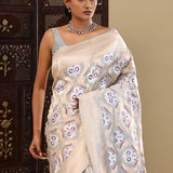 Santa Gray Banarasi Tissue Saree With Brocade Design