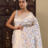 Santa Gray Banarasi Tissue Saree With Brocade Design