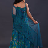 Cerulean Blue Georgette Floral Printed Lehenga Set