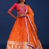 Orange And Pink Banarsi Silk Lehenga Set