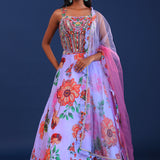 Sky Blue Organza Floral Lehenga Set