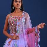 Sky Blue Organza Floral Lehenga Set
