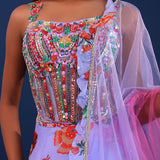 Sky Blue Organza Floral Lehenga Set