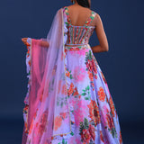 Sky Blue Organza Floral Lehenga Set
