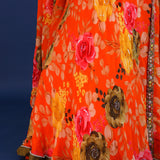 Bright Orange Crepe Floral Lehenga Set
