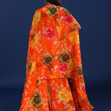 Bright Orange Crepe Floral Lehenga Set