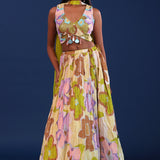 Multicolour Chinon Georgette Floral Lehenga Set