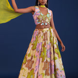 Multicolour Chinon Georgette Floral Lehenga Set