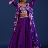 Royal Purple Crepe Silk Embroidered Lehenga Set