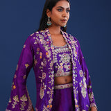Royal Purple Crepe Silk Embroidered Lehenga Set