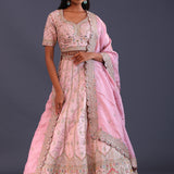 Pastel Pink Crepe Silk Sequin Work Lehenga Set