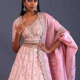 Pastel Pink Crepe Silk Sequin Work Lehenga Set