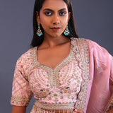 Pastel Pink Crepe Silk Sequin Work Lehenga Set