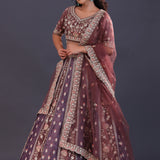 Dusty Lavender Tissue Silk Embroidered Lehenga Set
