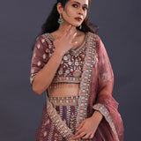 Dusty Lavender Tissue Silk Embroidered Lehenga Set