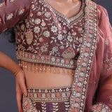 Dusty Lavender Tissue Silk Embroidered Lehenga Set