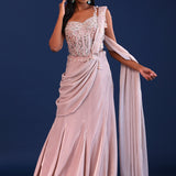 Light Pastel Pink Soft Shimmer Drape Saree