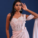 Light Pastel Pink Soft Shimmer Drape Saree