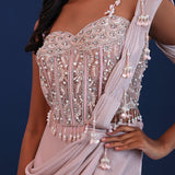 Light Pastel Pink Soft Shimmer Drape Saree