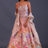 Pastel Pink Organza Floral Thread Work Lehenga Set