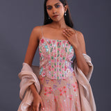 Pastel Pink Organza Floral Thread Work Lehenga Set