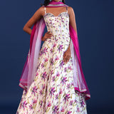 White And Pink Crepe Silk Floral Lehenga Set