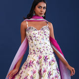 White And Pink Crepe Silk Floral Lehenga Set