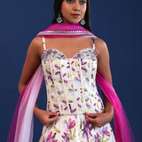 White And Pink Crepe Silk Floral Lehenga Set