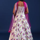 White And Pink Crepe Silk Floral Lehenga Set