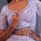 Pastel Blue Net Sequence Work Lehenga Set