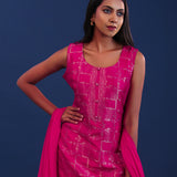 Rich Pink Banarsi Silk Kurti Set